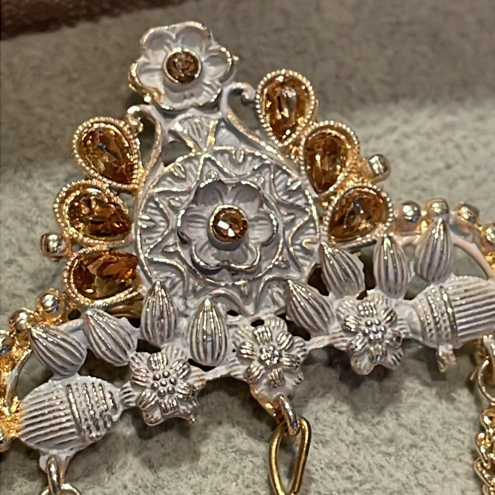 Powder Blue & Citrine Yellow French Brooch Vintage Goldtone